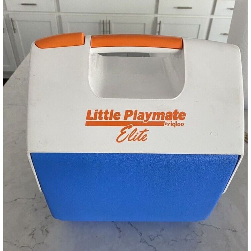 Little Playmate Elite Igloo Orange with Blue Lunch Cooler Easy Open Button